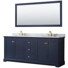 Avery 80" Free Standing Double Basin Vanity Set with Cabinet, Marble Vanity Top, and Framed Mirror