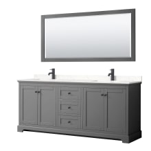 Avery 80" Free Standing Double Basin Vanity Set with Cabinet, Cultured Marble Vanity Top, and Framed Mirror