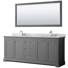 Avery 80" Free Standing Double Basin Vanity Set with Cabinet, Marble Vanity Top, and Framed Mirror