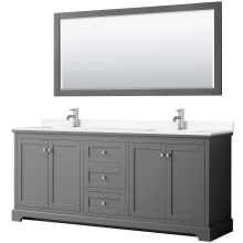 Avery 80" Free Standing Double Basin Vanity Set with Cabinet, Cultured Marble Vanity Top, and Framed Mirror