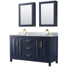 Daria 60" Free Standing Double Vanity Set with MDF Cabinet, Marble Vanity Top, 2 Undermount Sinks, and 2 Medicine Cabinets