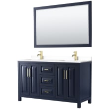 Daria 60" Free Standing Double Basin Vanity Set with Cabinet, Cultured Marble Vanity Top, and Framed Mirror