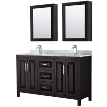 Daria 60" Free Standing Double Vanity Set with MDF Cabinet, Marble Vanity Top, 2 Undermount Sinks, and 2 Medicine Cabinets