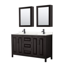 Daria 60" Free Standing Double Basin Vanity Set with Cabinet, Cultured Marble Vanity Top, and Medicine Cabinet