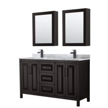 Daria 60" Free Standing Double Vanity Set with MDF Cabinet, Marble Vanity Top, 2 Undermount Sinks, and 2 Medicine Cabinets