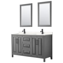 Daria 60" Free Standing Double Basin Vanity Set with Cabinet, Cultured Marble Vanity Top, and Framed Mirror