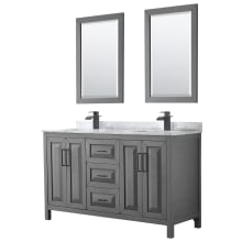 Daria 60" Free Standing Double Vanity Set with MDF Cabinet, Marble Vanity Top, 2 Undermount Sinks, and 2 Framed Mirrors