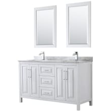 Daria 60" Free Standing Double Vanity Set with MDF Cabinet, Marble Vanity Top, 2 Undermount Sinks, and 2 Framed Mirrors