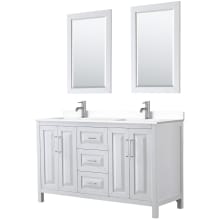 Daria 60" Free Standing Double Basin Vanity Set with Cabinet, Cultured Marble Vanity Top, and Framed Mirror