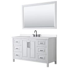 Daria 60" Free Standing Single Basin Vanity Set with Cabinet, Quartz Vanity Top, and Framed Mirror