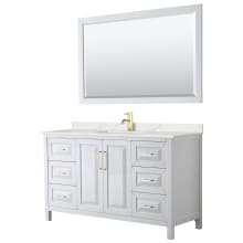 Daria 60" Free Standing Single Basin Vanity Set with Cabinet, Quartz Vanity Top, and Framed Mirror