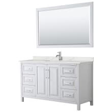 Daria 60" Free Standing Single Basin Vanity Set with Cabinet, Quartz Vanity Top, and Framed Mirror