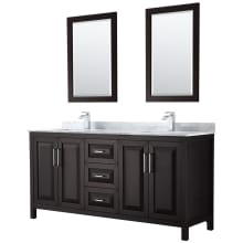 Daria 72" Free Standing Double Vanity Set with MDF Cabinet, Marble Vanity Top, 2 Undermount Sinks, and 2 Framed Mirrors