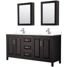 Daria 72" Free Standing Double Basin Vanity Set with Cabinet, Cultured Marble Vanity Top, and Medicine Cabinet