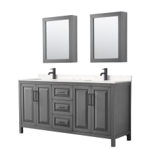 Daria 72" Free Standing Double Basin Vanity Set with Cabinet, Cultured Marble Vanity Top, and Medicine Cabinet