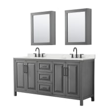 Daria 72" Free Standing Double Basin Vanity Set with Cabinet, Quartz Vanity Top, and Medicine Cabinet