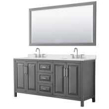 Daria 72" Free Standing Double Basin Vanity Set with Cabinet, Quartz Vanity Top, and Framed Mirror