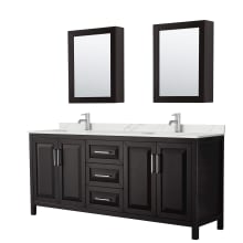 Daria 80" Free Standing Double Basin Vanity Set with Cabinet, Quartz Vanity Top, and Medicine Cabinet