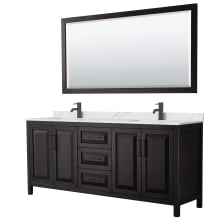 Daria 80" Free Standing Double Basin Vanity Set with Cabinet, Quartz Vanity Top, and Framed Mirror