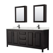 Daria 80" Free Standing Double Basin Vanity Set with Cabinet, Quartz Vanity Top, and Medicine Cabinet