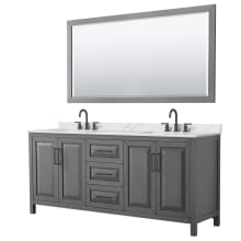 Daria 80" Free Standing Double Basin Vanity Set with Cabinet, Quartz Vanity Top, and Framed Mirror