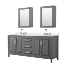 Daria 80" Free Standing Double Basin Vanity Set with Cabinet, Quartz Vanity Top, and Medicine Cabinet