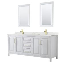 Daria 80" Free Standing Double Basin Vanity Set with Cabinet, Quartz Vanity Top, and Framed Mirror