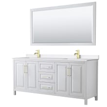 Daria 80" Free Standing Double Basin Vanity Set with Cabinet, Quartz Vanity Top, and Framed Mirror