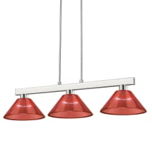 Cobalt 3 Light 50" Wide Linear Pendant with Burgundy Shades