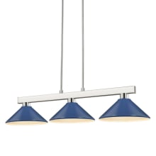 Cobalt 3 Light 50" Wide Linear Pendant with Navy Blue Shades