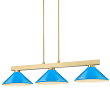 Cobalt 3 Light 50" Wide Linear Pendant with Electric Blue Shades