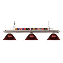 Shark 3 Light 58" Wide Billiard Chandelier with Burgundy Synthetic Shades