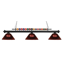 Shark 3 Light 58" Wide Billiard Chandelier with Burgundy Synthetic Shades
