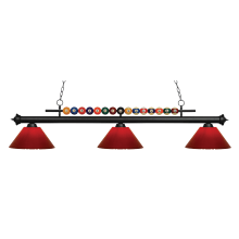 Shark 3 Light 58" Wide Billiard Chandelier with Red Synthetic Shades