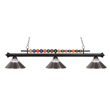 Shark 3 Light Billiard Chandelier with Clear Glass and Nickel Metal Shades