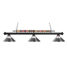 Shark 3 Light Billiard Chandelier with Clear Glass and Chrome Metal Shades