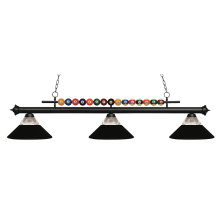 Shark 3 Light Billiard Chandelier with Clear Glass and Black Metal Shades