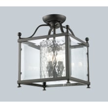 Fairview 3 Light Semi-Flush Ceiling Fixture with Clear Beveled Outside Glass and Clear Hammered Glass Inside Shade