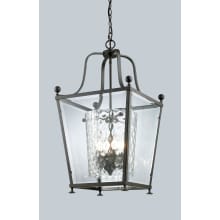 Ashbury 3 Light Full Sized Pendant with Clear Beveled Glass Outside and Clear Hammered Inside Glass Shade
