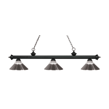 Riviera 3 Light Island/Billiard Chandelier with Clear Ribbed Glass and Brushed Nickel Glass and Metal Shade