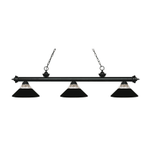 Riviera 3 Light Island/Billiard Chandelier with Clear Ribbed Glass and Matte Black Glass and Metal Shade