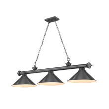 Cordon 3 Light 14" Wide Billiard Chandelier with Bronze Plated Shades