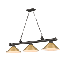 Cordon 3 Light 14" Wide Billiard Chandelier with Rubbed Brass Shades