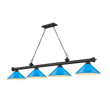 Cordon 4 Light 16" Wide Billiard Chandelier with Electric Blue Shades