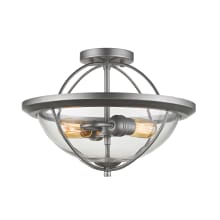 Persis 2 Light 15" Wide Semi-Flush Mount Ceiling Fixture with Clear Glass Cylinder Shades