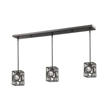 Port 3 Light 50" Wide Linear Pendant with Porthole Glass Panels and(9) 12", (3) 6", and (3) 3" Downrods