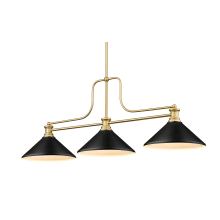 Melange 3 Light 14" Wide Linear Pendant with Metal Tapered Shades
