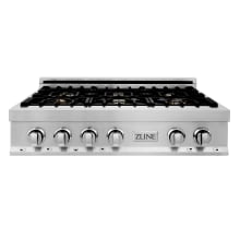 36 Inch Wide 6 Burner Gas Cooktop with Italian Brass Burners