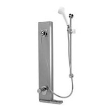 Shower Panel for Tempered Water Systems with Push Button Control Valve and Adjustable Metering Feature from the Temp-Gard Aqua-Panel Series