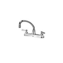 AquaSpec Gooseneck Lead Free Double Handle Kitchen Faucet with Metal Lever Handles, Hose, Spray and 0.5 GPM Vandal-Resistant Pressure Compensating Spray Outlet